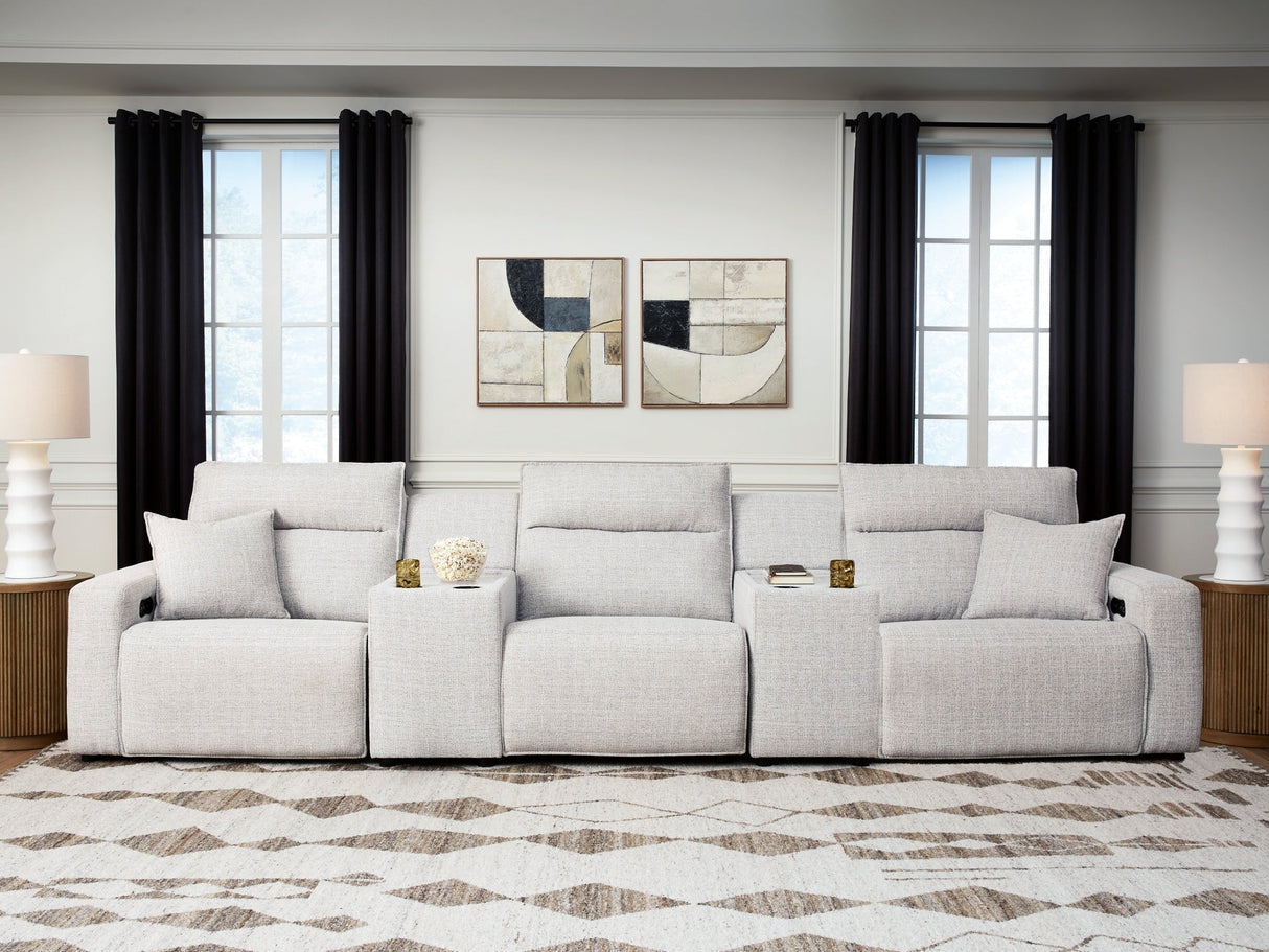 ModMax II Stone 5-Piece Power Reclining Sectional with Consoles by Ashley at Eve Furniture