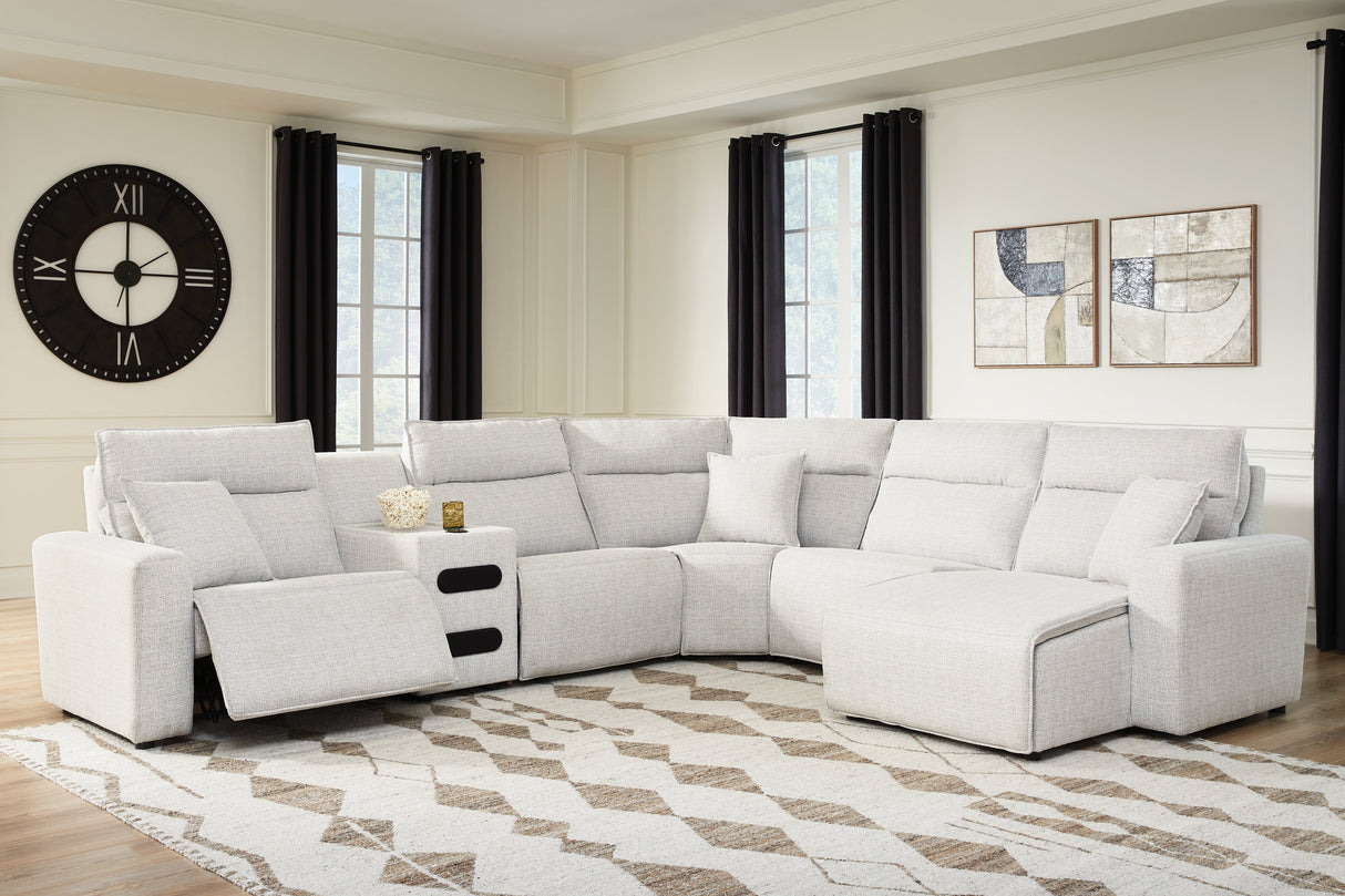 ModMax II Stone 6-Piece Reclining Sectional with Chaise and Audio Console