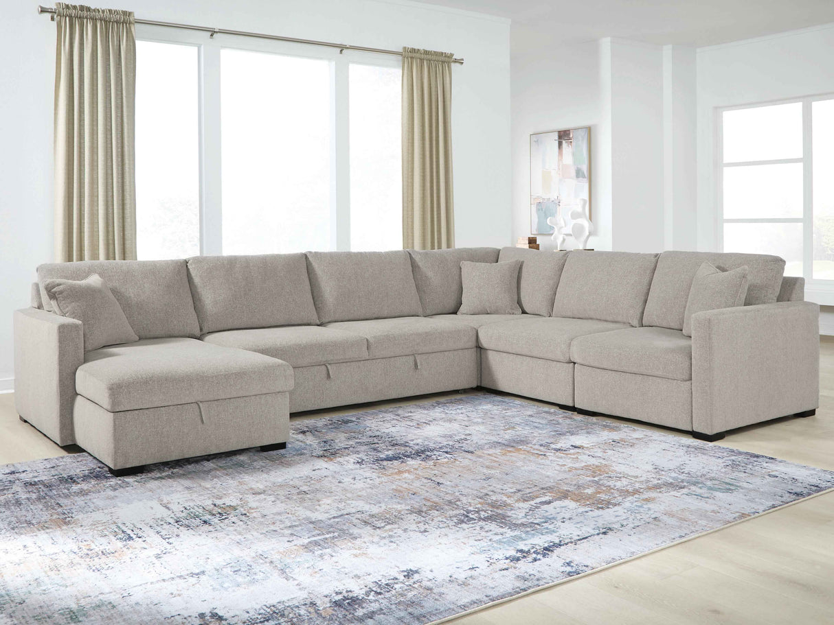 ModMax Luxe Flint 5-Piece Sectional with Storage Chaise and Pop Up Sleeper by Ashley at Eve Furniture
