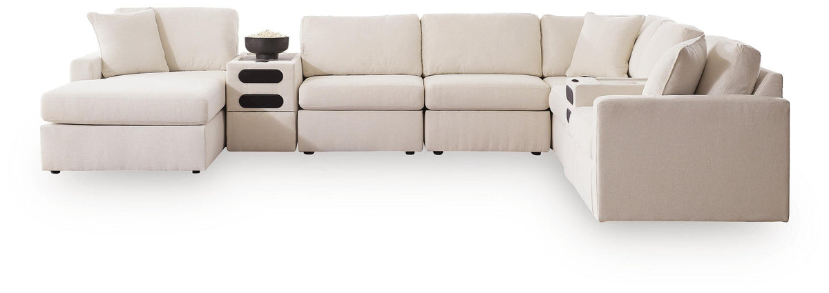 Modmax Oyster 8-Piece Sectional with RAF Storage Chaise and Audio Consoles by Ashley at Eve Furniture