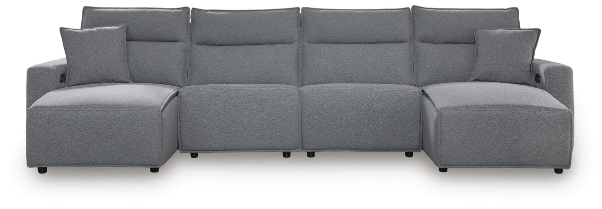 Modmax Salt and Pepper 4-Piece Reclining Sectional with Double Chaise by Ashley at Eve Furniture
