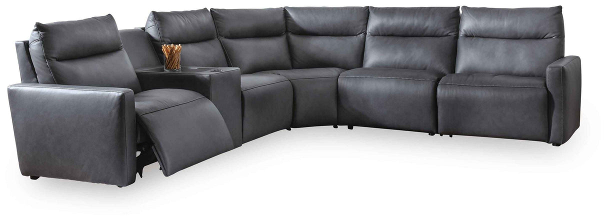 ModZ Blue 6-Piece Power Reclining Sectional with Audio Console by Ashley at Eve Furniture