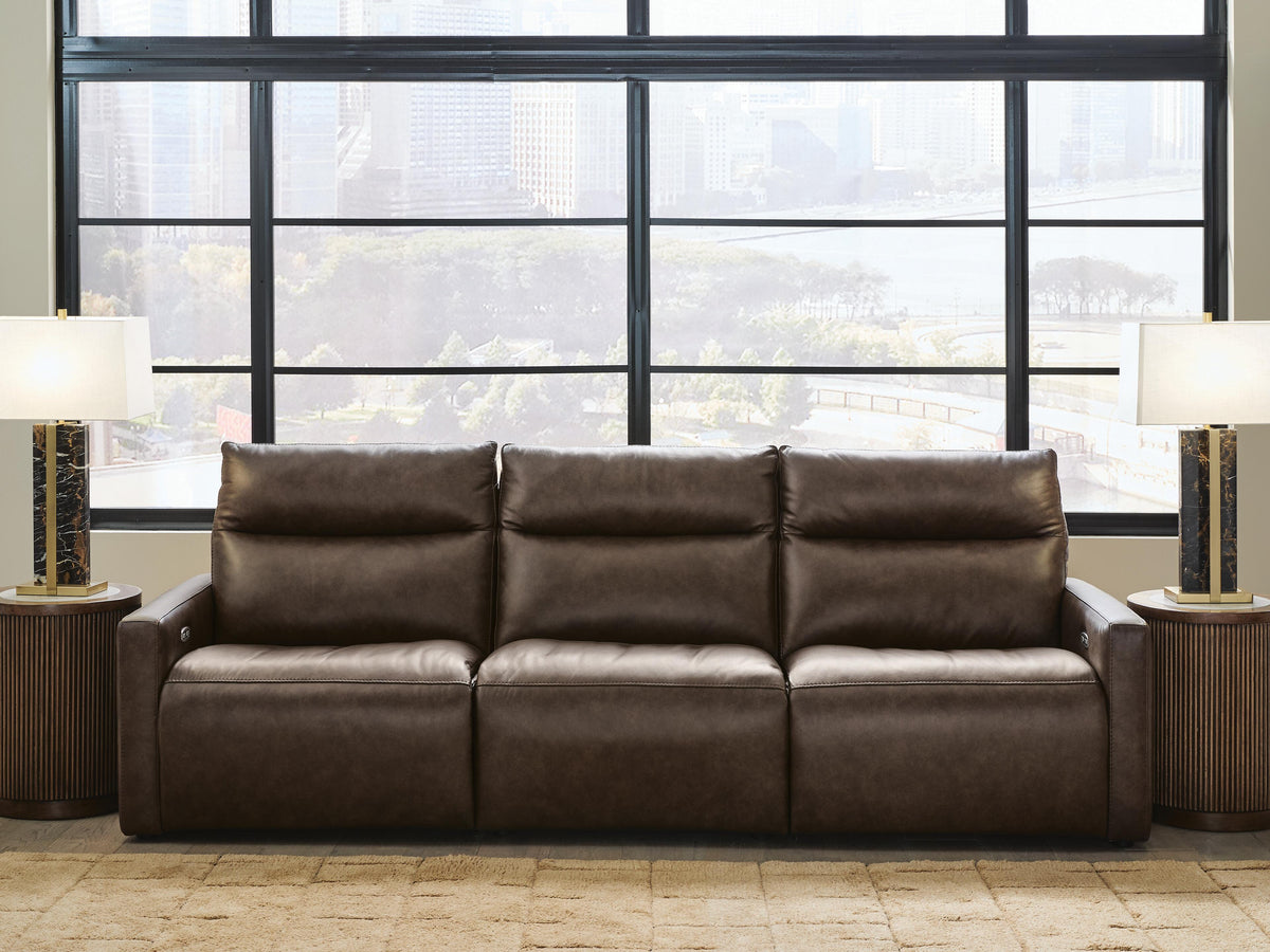 ModZ Chocolate 3-Piece Power Sectional Reclining Sofa by Ashley at Eve Furniture