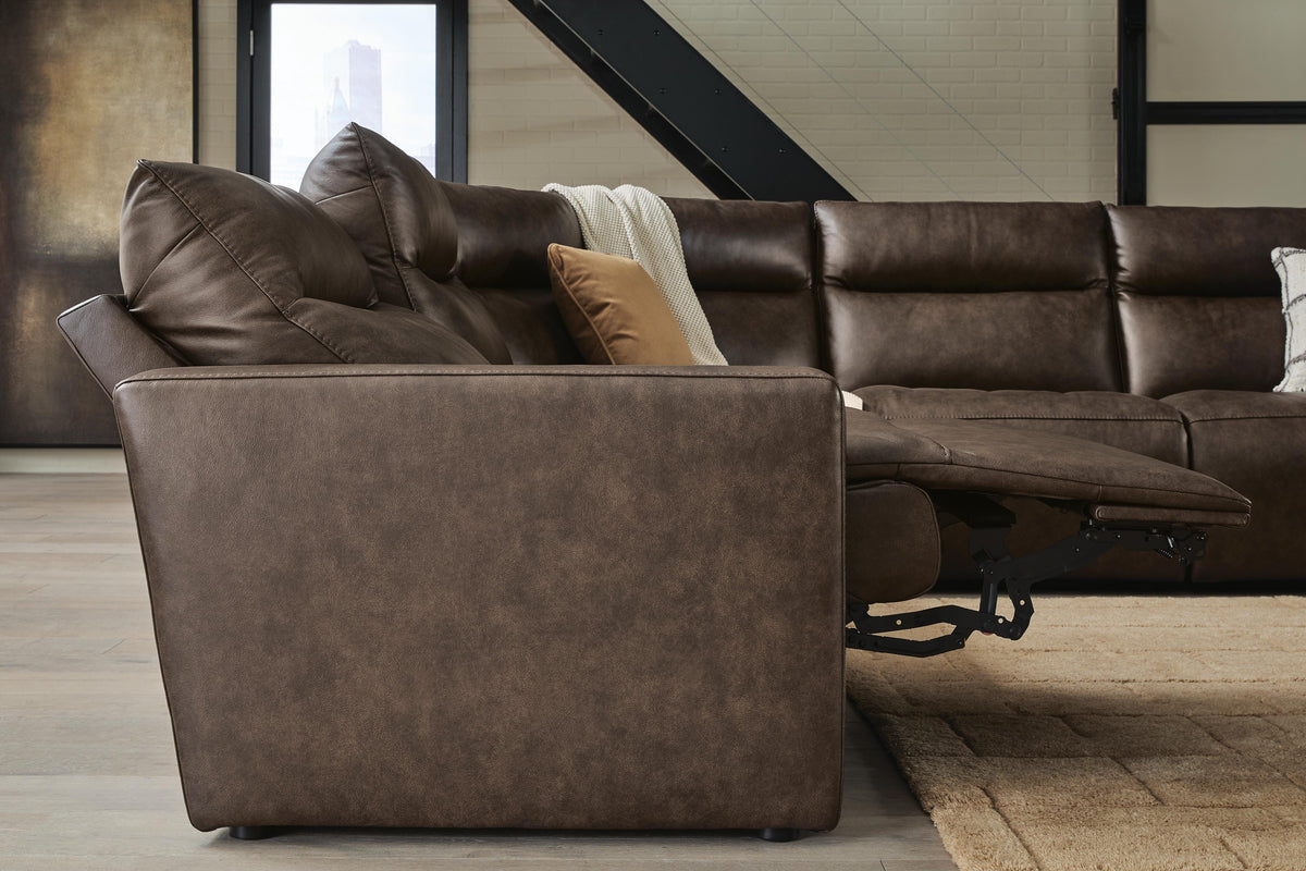 ModZ Chocolate 6-Piece Power Reclining Sectional with Audio Console by Ashley at Eve Furniture