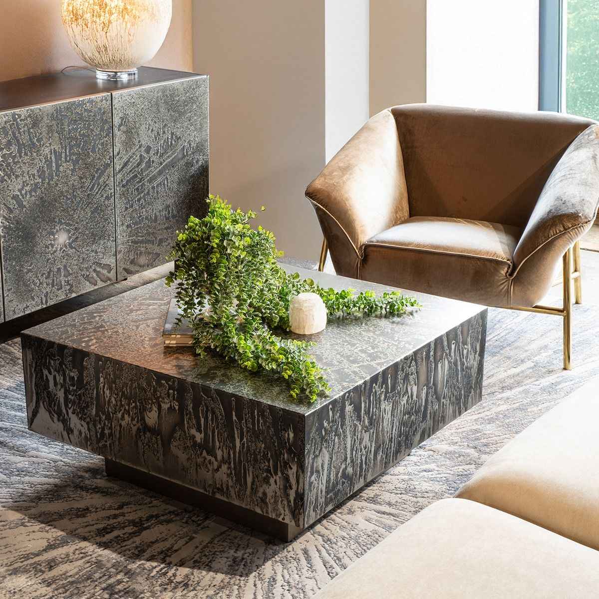 Mojave 35" Coffee Table in Desert Patina with Brass Base