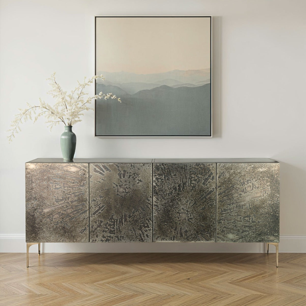 Mojave 83" Four Door Buffet in Desert Patina with Brass Base by Home Trends & Design at Eve Furniture