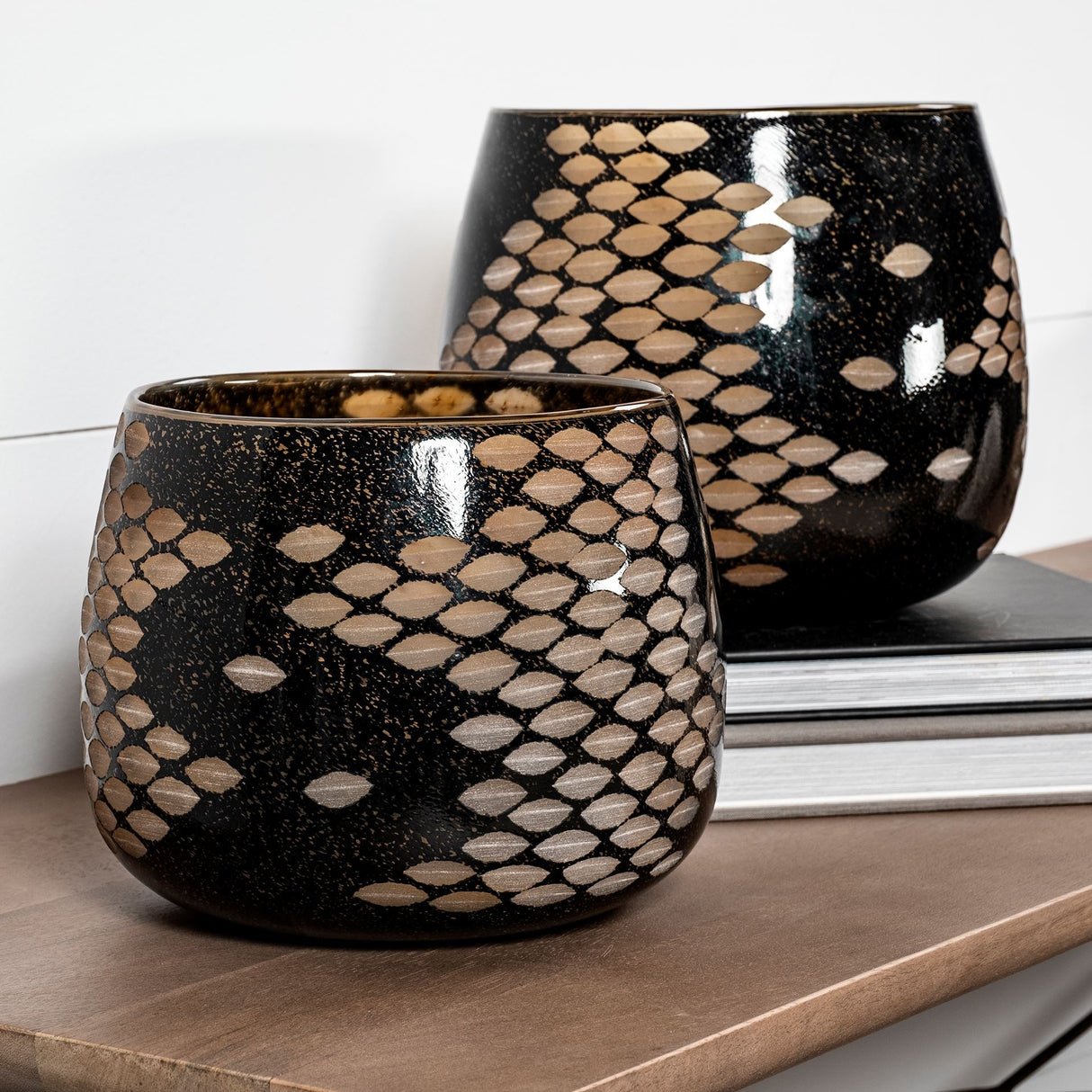 Mojave Small Black and Gold Detail Glass Vase by Mercana at Eve Furniture