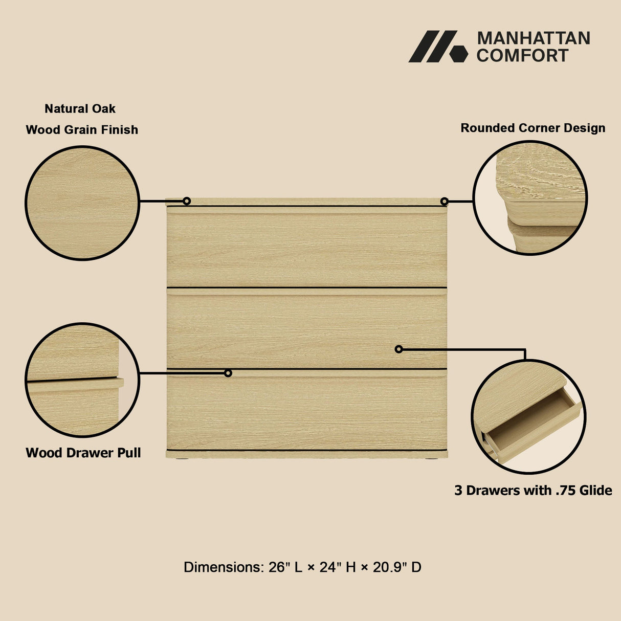 Molly Nightstand in Natural Oak by Manhattan Comfort at Eve Furniture