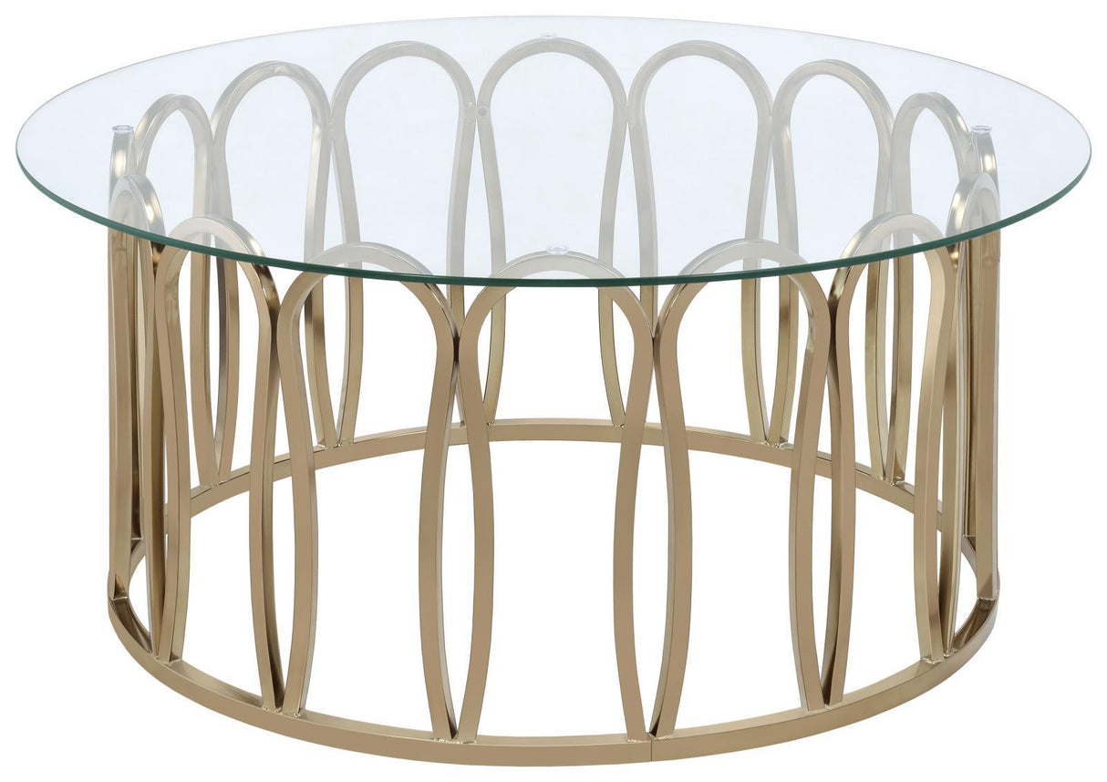 Monett Chocolate Chrome/Clear Round Coffee Table by Coaster at Eve Furniture
