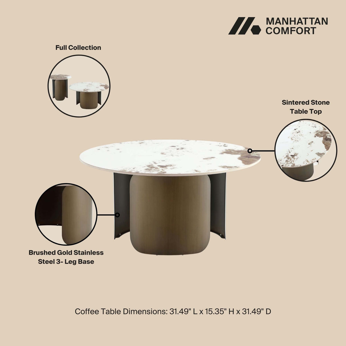 Monica Coffee Table in Gold by Manhattan Comfort at Eve Furniture