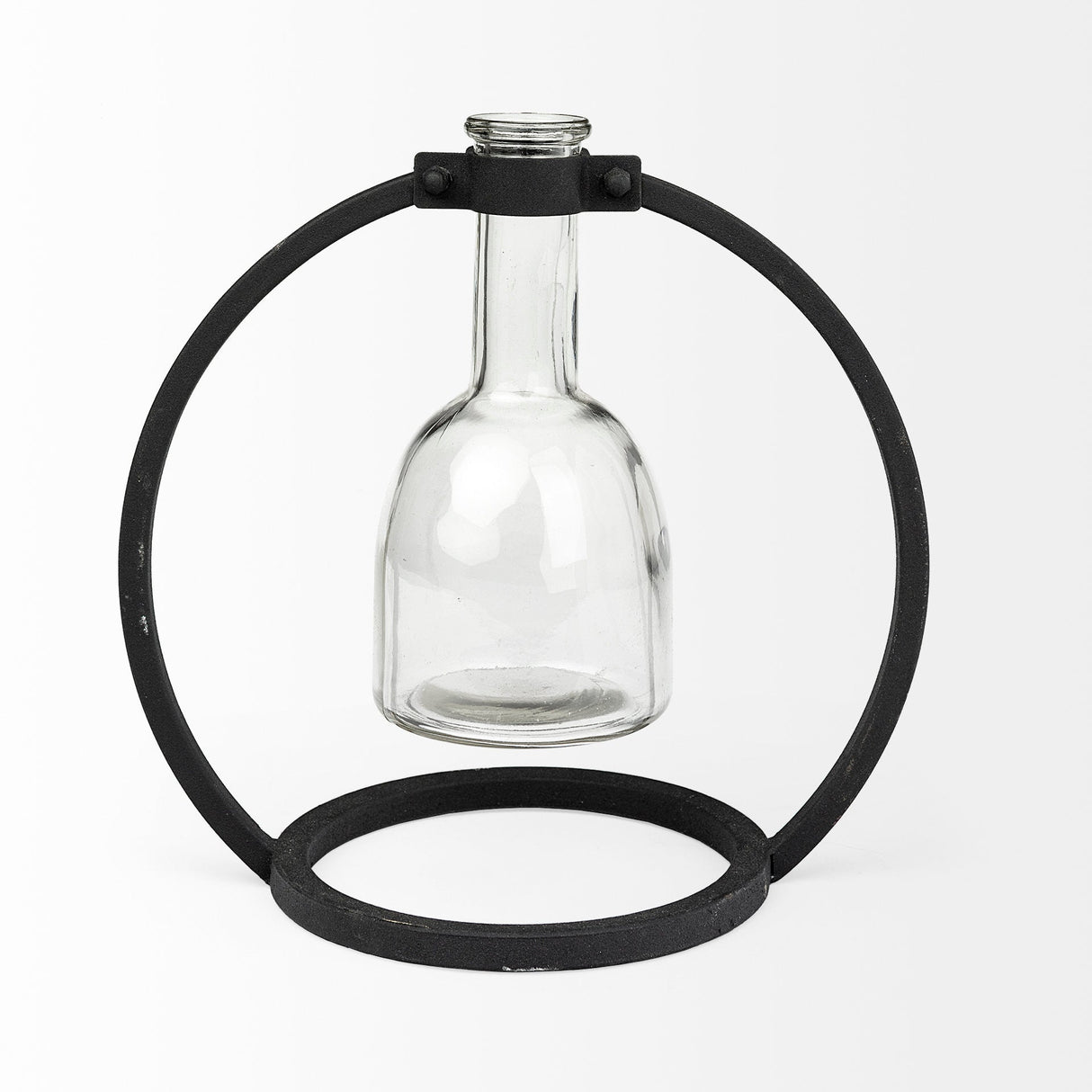 Monica I Short Black Metal Glass Bottle Vase by Mercana at Eve Furniture