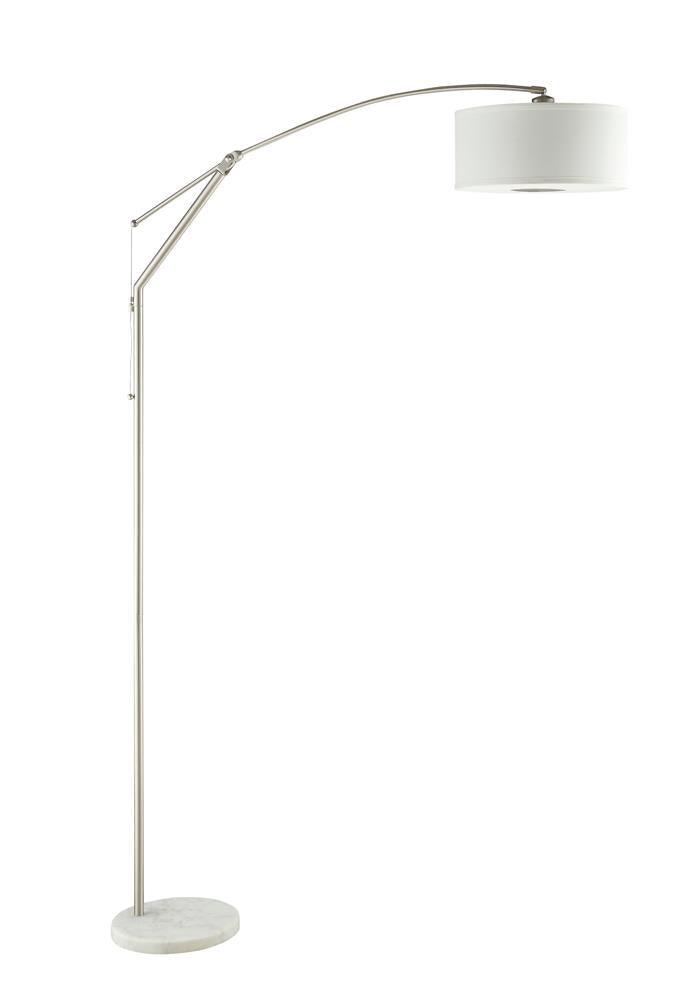 Moniz Chrome and White Adjustable Arched Arm Floor Lamp by Coaster at Eve Furniture