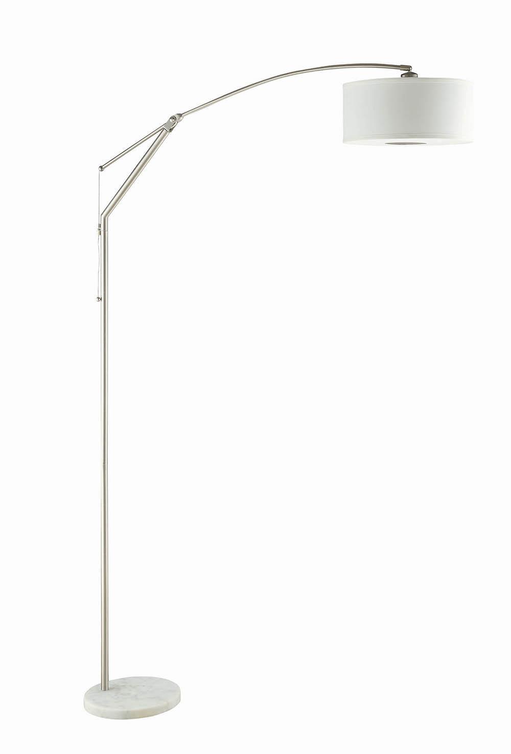 Moniz Chrome and White Adjustable Arched Arm Floor Lamp by Coaster at Eve Furniture
