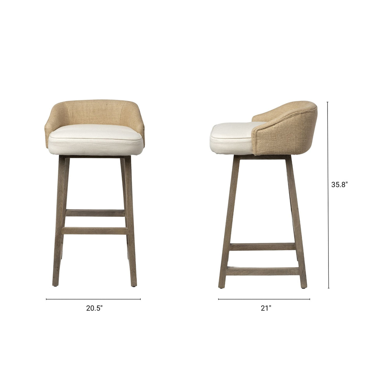 Monmouth 30.5" Seat Height Cream/Beige Fabric Seat Brown Wood Frame Bar Stool by Mercana at Eve Furniture