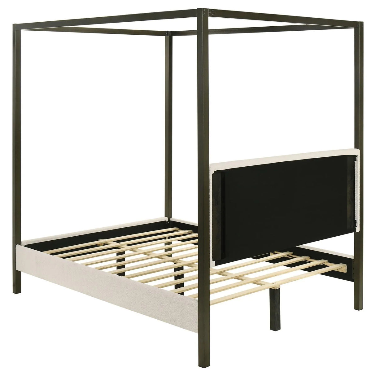 Monroe Vanilla and Black Upholstered Eastern King Canopy Platform Bed by Coaster at Eve Furniture