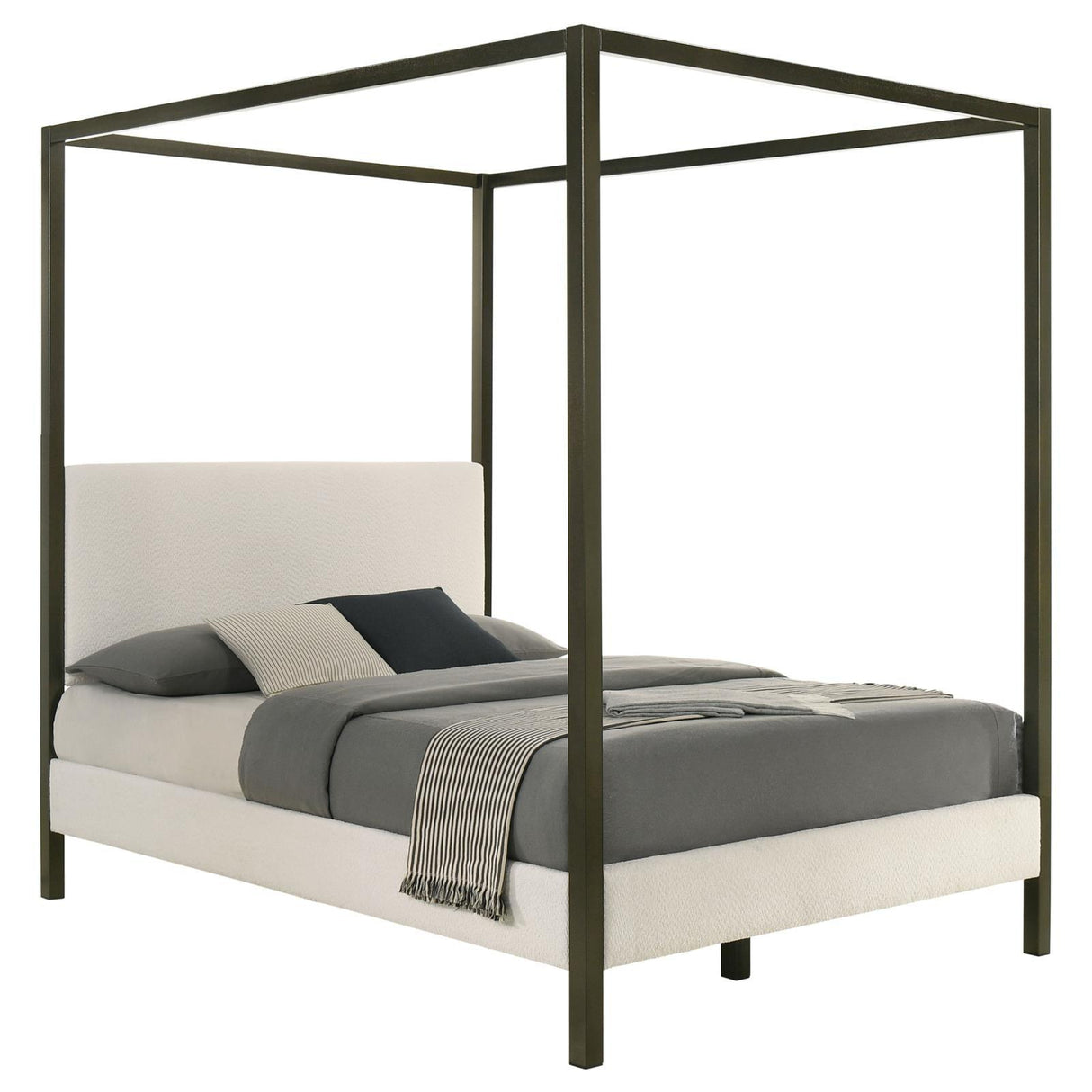 Monroe Vanilla and Black Upholstered Queen Canopy Platform Bed by Coaster at Eve Furniture