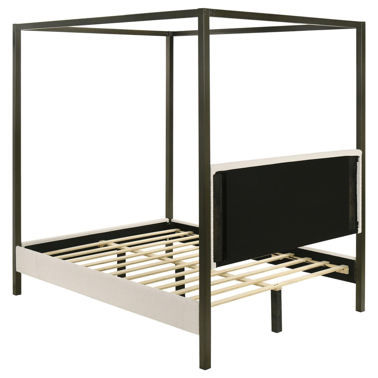 Monroe Vanilla and Black Upholstered Queen Canopy Platform Bed by Coaster at Eve Furniture