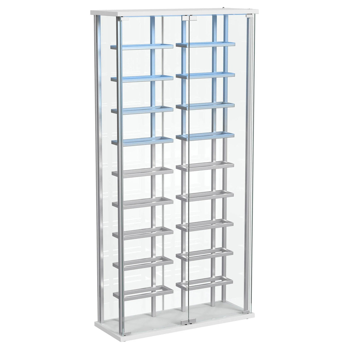 Montara Chrome Tempered Glass Wine Storage Display Curio Cabinet with LED Lighting by Coaster at Eve Furniture