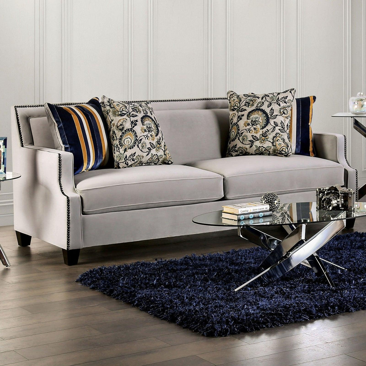 Montecelio Light Gray/Navy Sofa by Furniture of America at Eve Furniture
