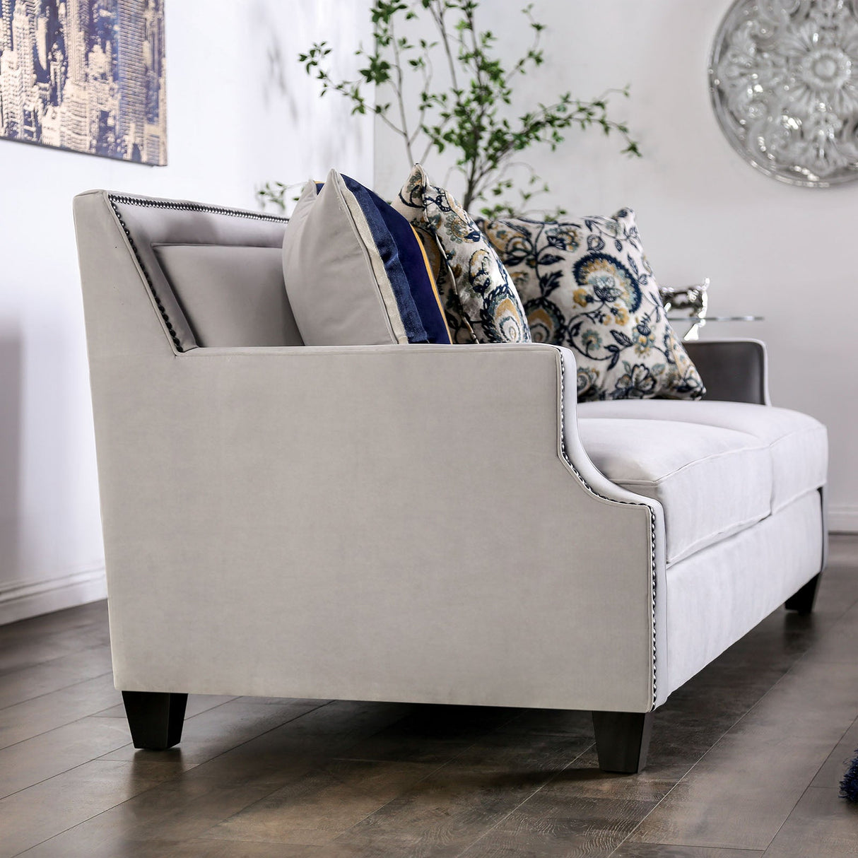 Montecelio Light Gray/Navy Sofa & Loveseat by Furniture of America at Eve Furniture