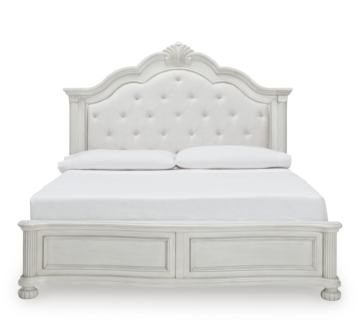 Montelaine Antique White King Upholstered Panel Bed by Ashley at Eve Furniture