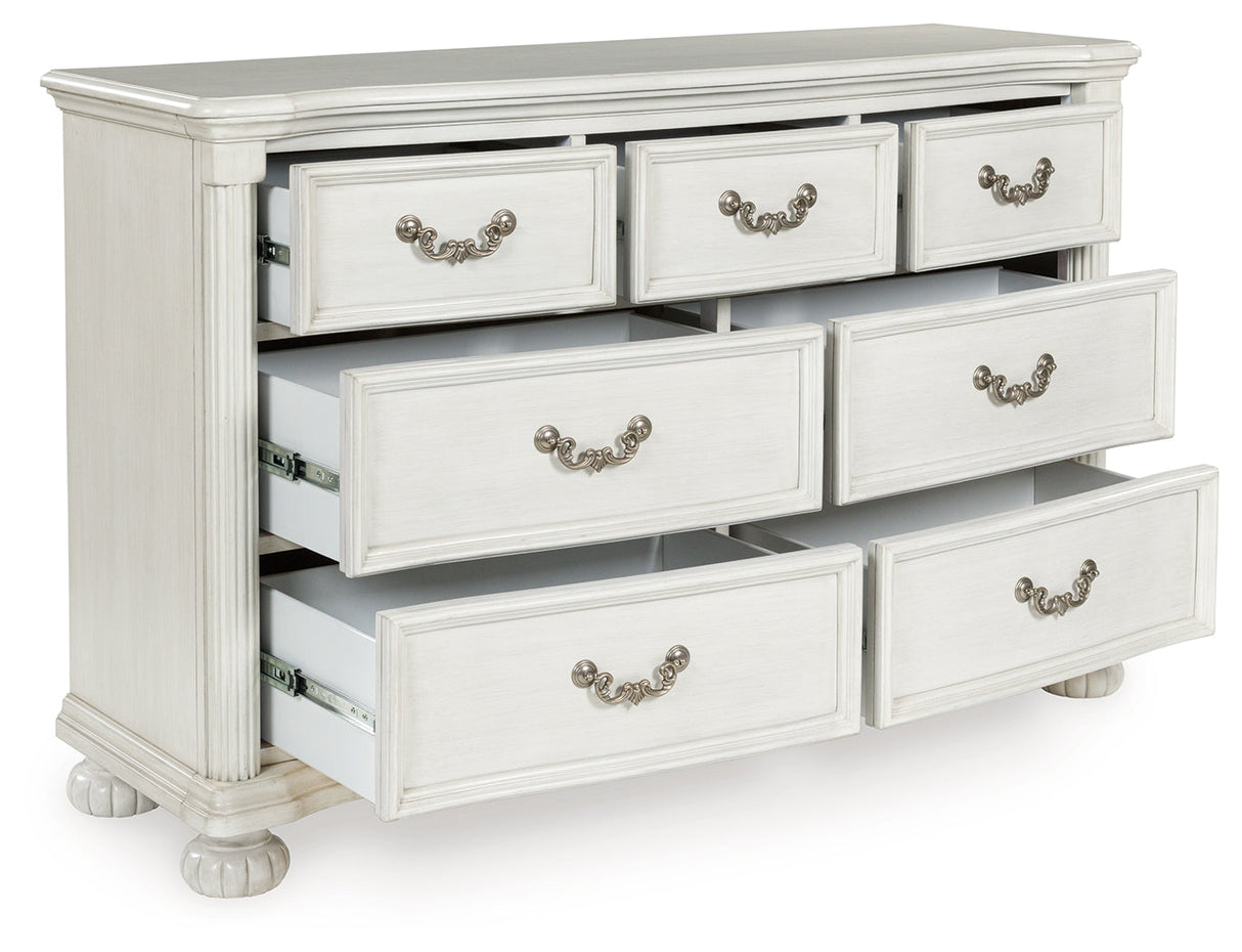 Montelaine Antique White Upholstered Panel Bedroom Set by Ashley at Eve Furniture