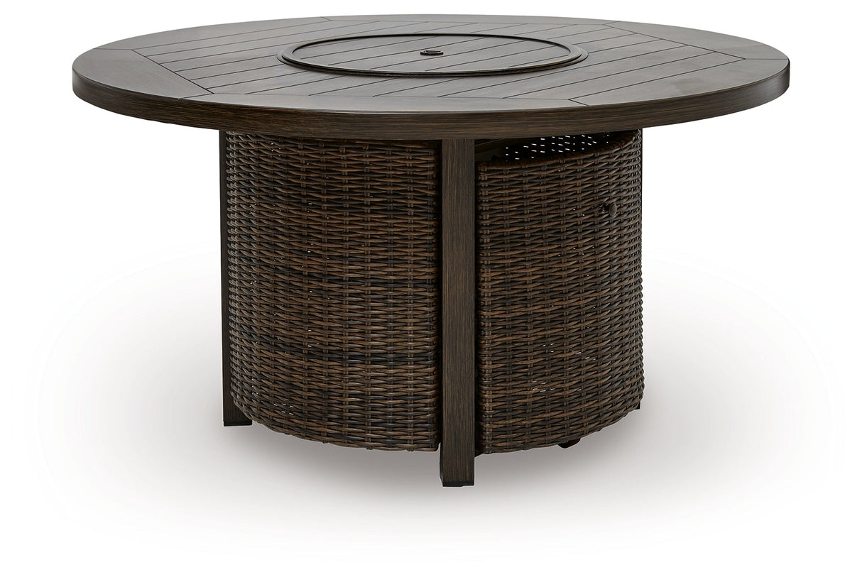 Monterey Point Dark Brown Outdoor Fire Pit Table by ASHLEY FURNITURE at Eve Furniture