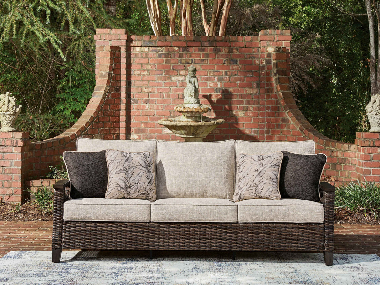 Monterey Point Dark Brown Outdoor Sofa with Cushion by Ashley at Eve Furniture