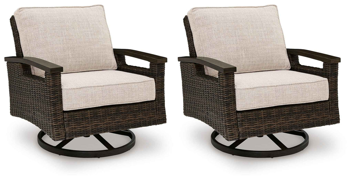 Monterey Point Dark Brown Outdoor Swivel Lounge Chair (Set of 2) by Ashley at Eve Furniture