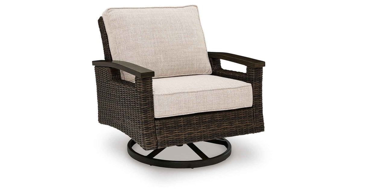 Monterey Point Dark Brown Outdoor Swivel Lounge Chair (Set of 2) by Ashley at Eve Furniture