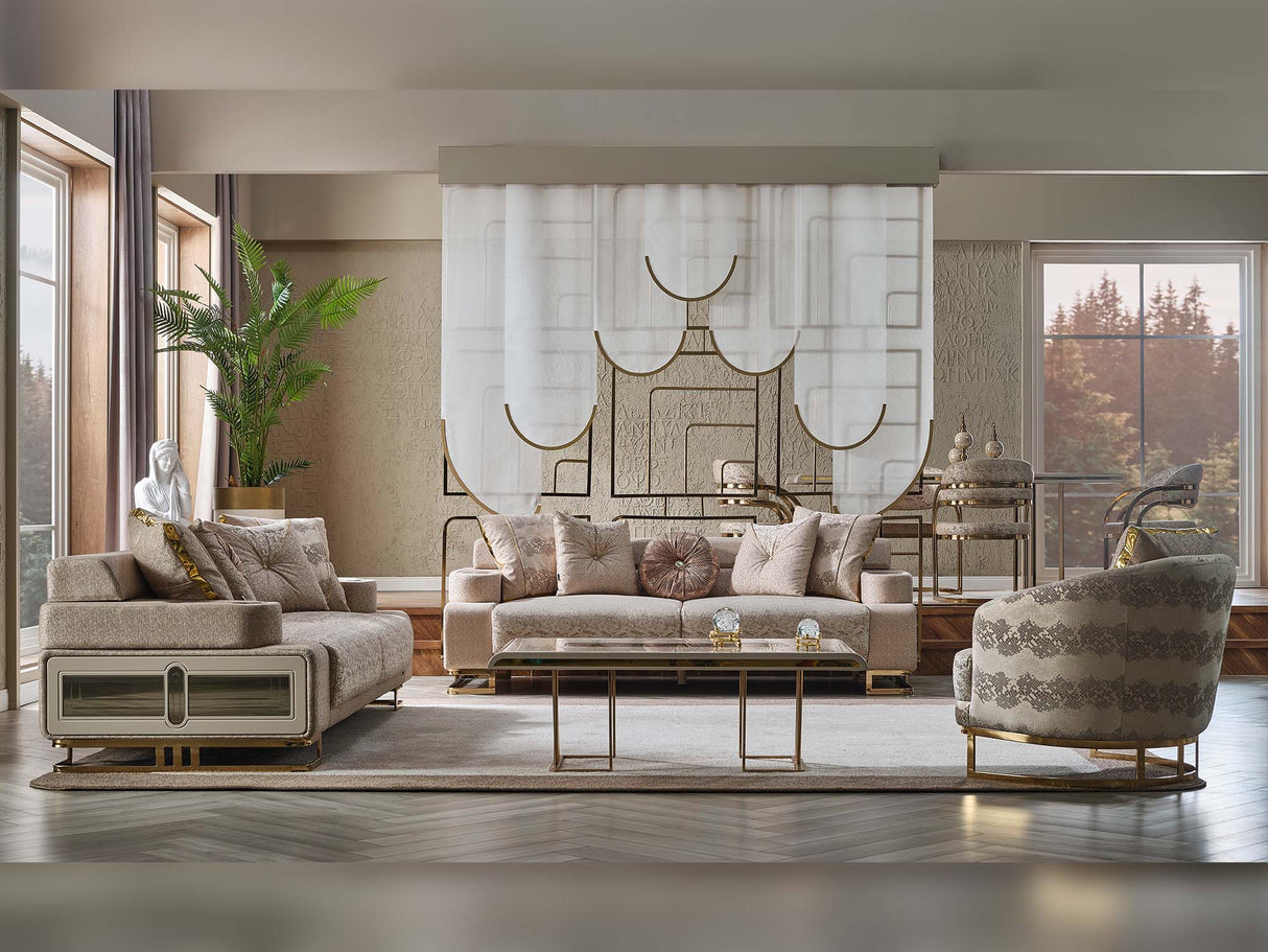 Monza 3-pieces (Sofa & Loveseat & Chair) Livingroom Set in Cream by Furnia at Eve Furniture