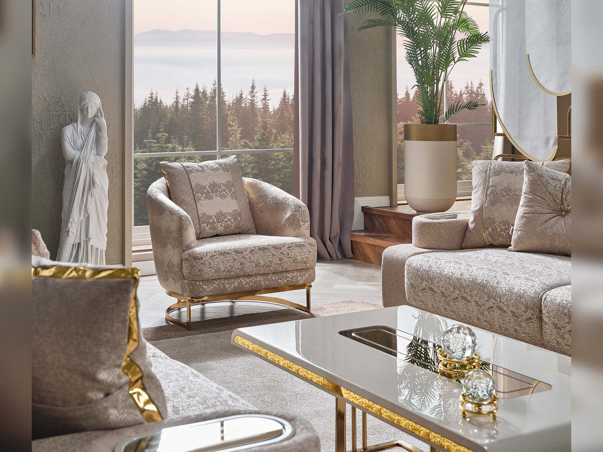 Monza 3-pieces (Sofa & Loveseat & Chair) Livingroom Set in Cream by Furnia at Eve Furniture