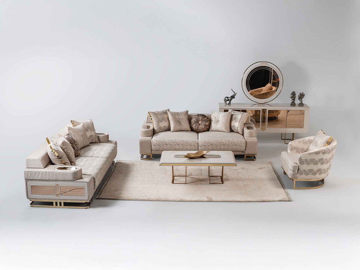 Monza 3-pieces (Sofa & Loveseat & Chair) Livingroom Set in Cream