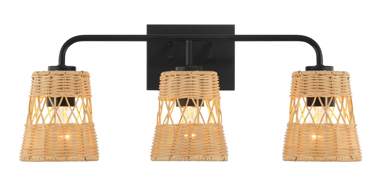 Moonlit Three Lights Wall Sconce With Rattan Shade, Bathroom Lighting Fixtures Over Mirror by Ashcroft Furniture at Eve Furniture