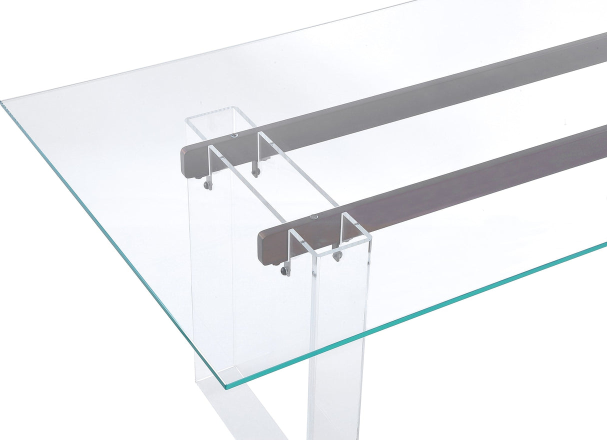 Moorea Clear/Glass/Bronze Double Pedestal Rectangular Dining Table by Modus Furniture at Eve Furniture