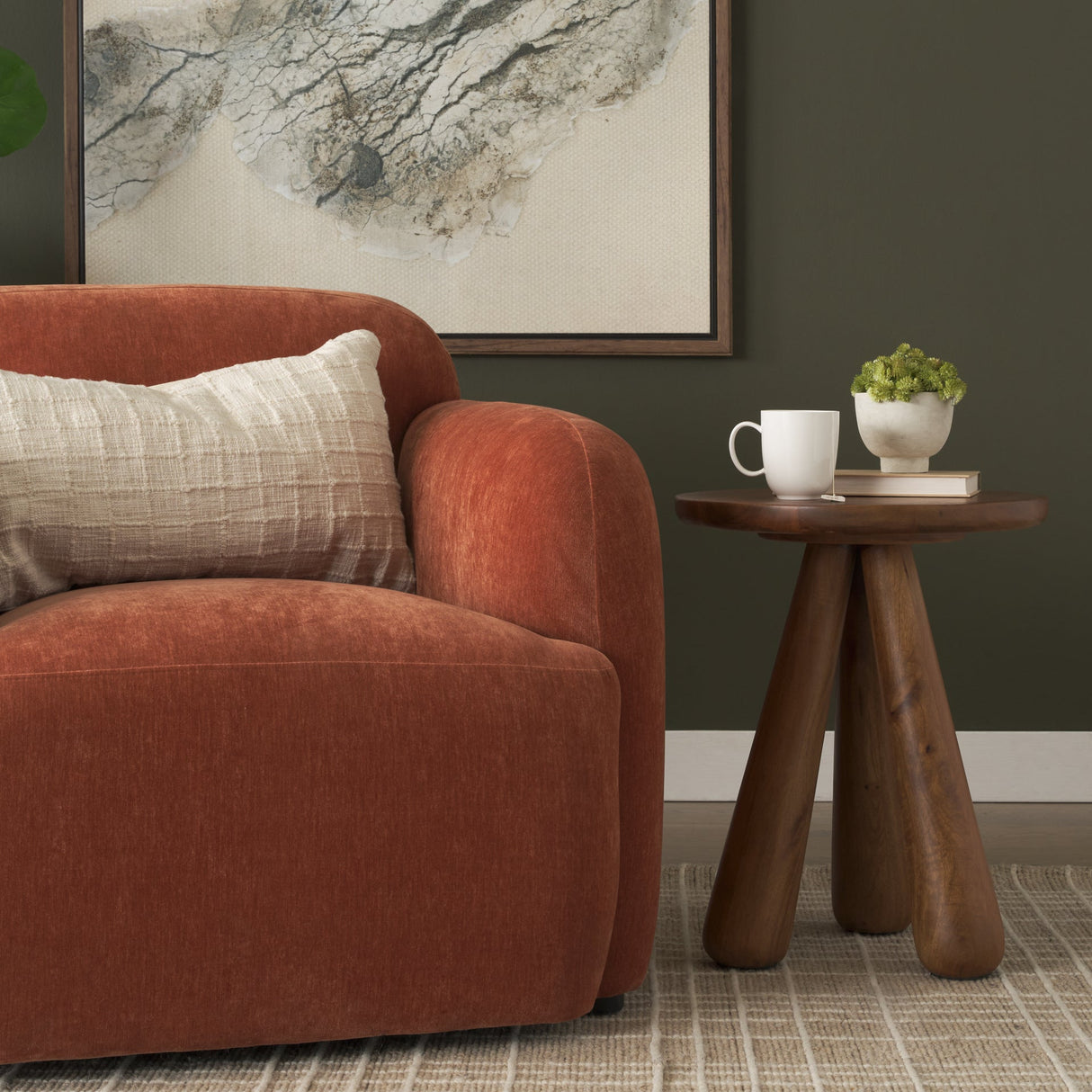 Mora Medium Brown Wood 3-Legged Accent Table by Mercana at Eve Furniture