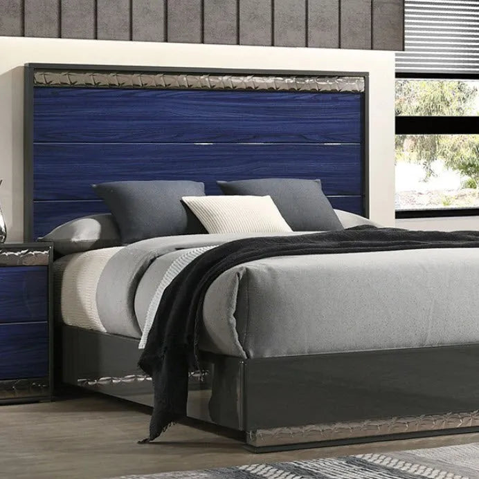 Morcote Ash Gray/Indigo Blue Queen Bed by Furniture of America at Eve Furniture