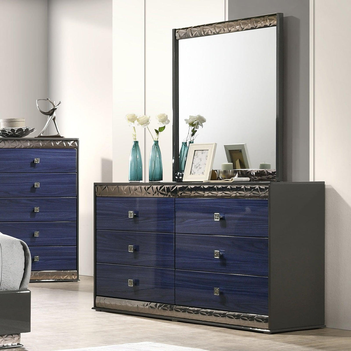 Morcote Ash Gray/Indigo Blue Dresser by Furniture of America at Eve Furniture