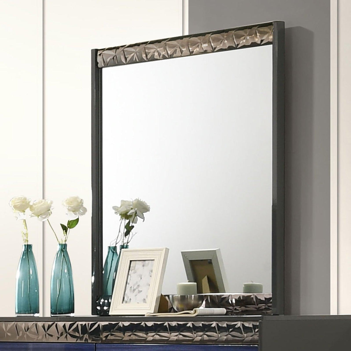 Morcote Ash Gray/Indigo Blue Mirror by Furniture of America at Eve Furniture