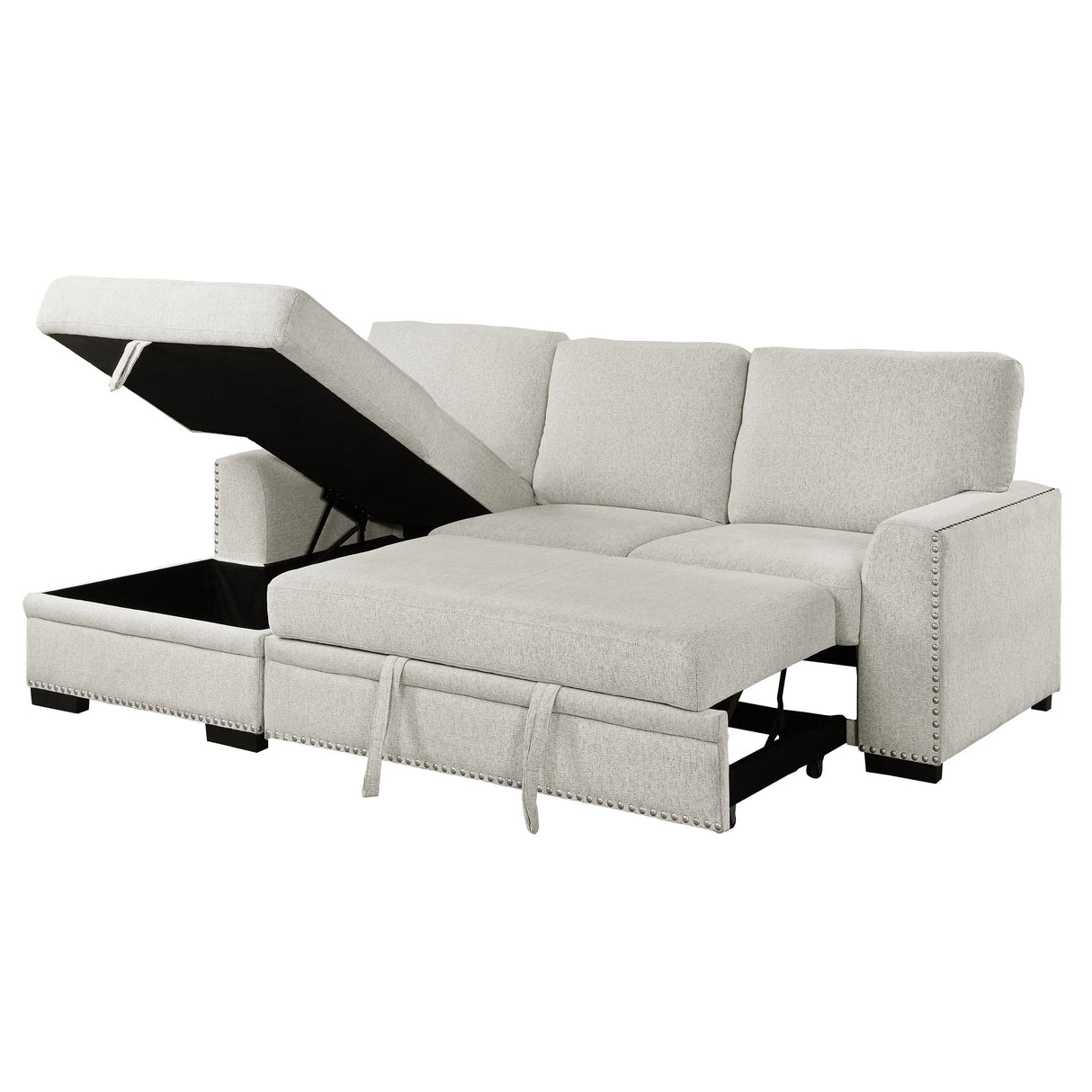 Morelia 2-Piece Sectional with Pull-out Bed and Left Chaise with Hidden Storage In Beige by Homelegance at Eve Furniture