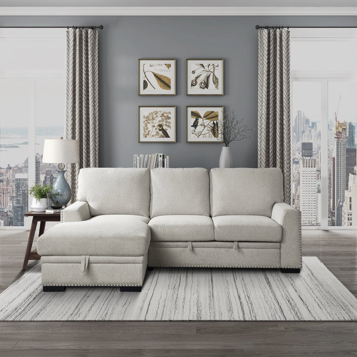 Morelia 2-Piece Sectional with Pull-out Bed and Left Chaise with Hidden Storage In Beige by Homelegance at Eve Furniture