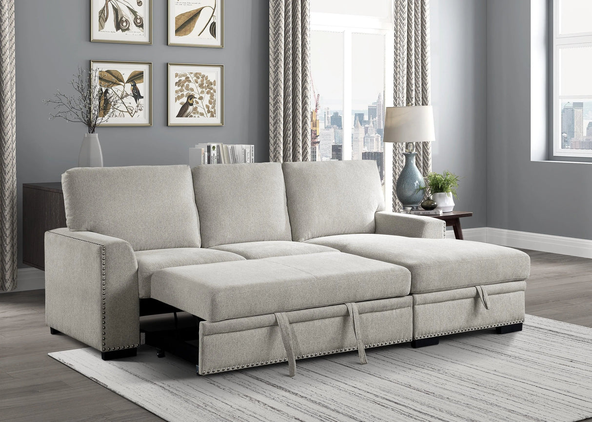 Morelia 2-Piece Sectional with Pull-out Bed and Right Chaise with Hidden Storage In Beige by Homelegance at Eve Furniture