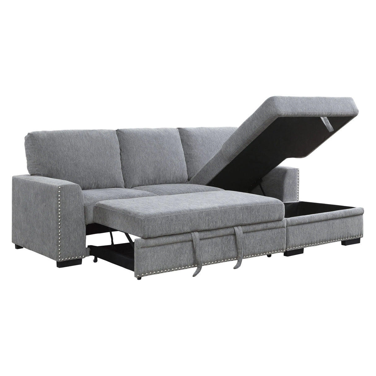Morelia 2-Piece Sectional with Pull-out Bed and Right Chaise with Hidden Storage In Gray by Homelegance at Eve Furniture