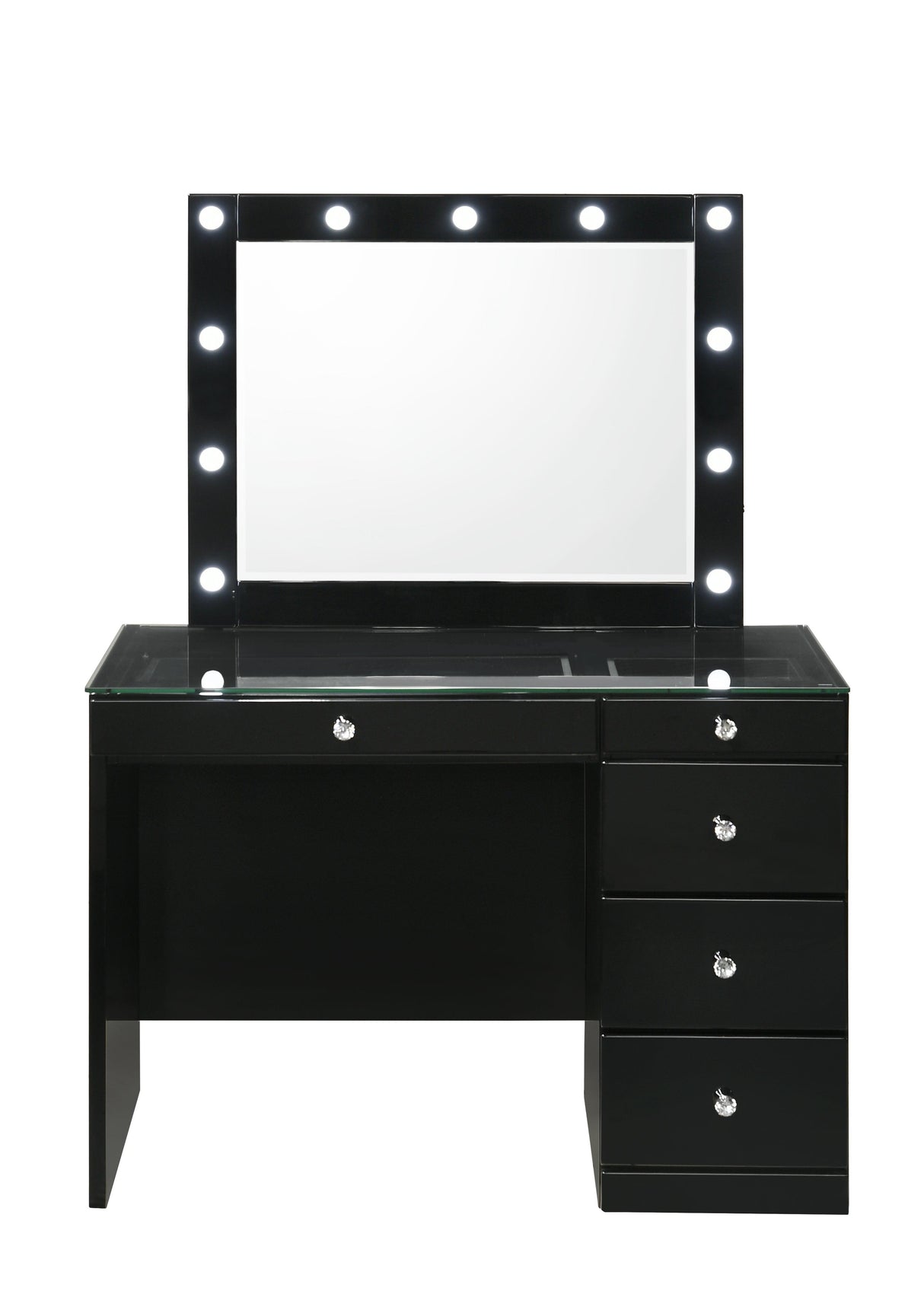 Morgan Black Makeup Vanity Set with Lighted Mirror by Crown Mark at Eve Furniture