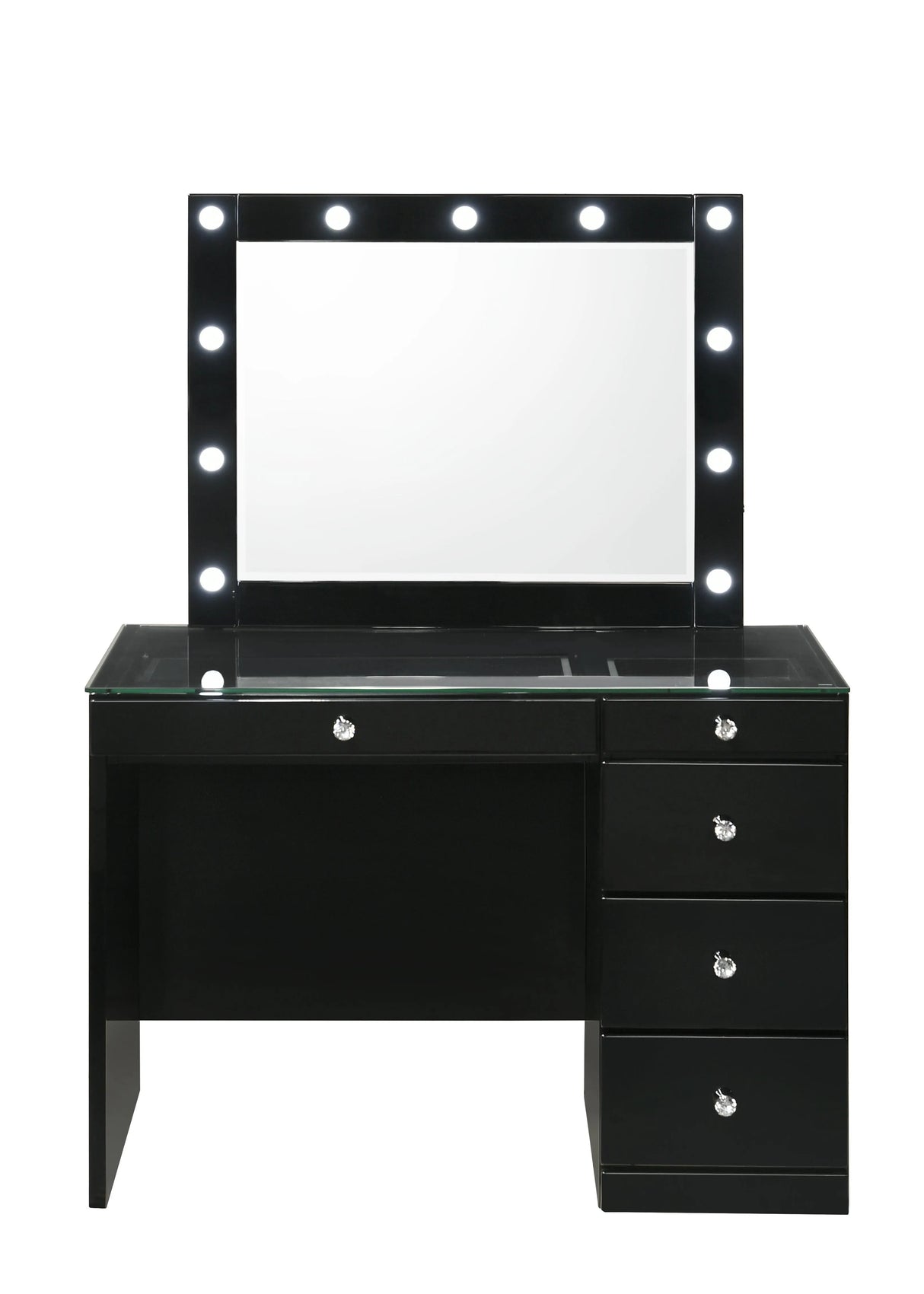 Morgan Black Makeup Vanity Set with Lighted Mirror by Crown Mark at Eve Furniture