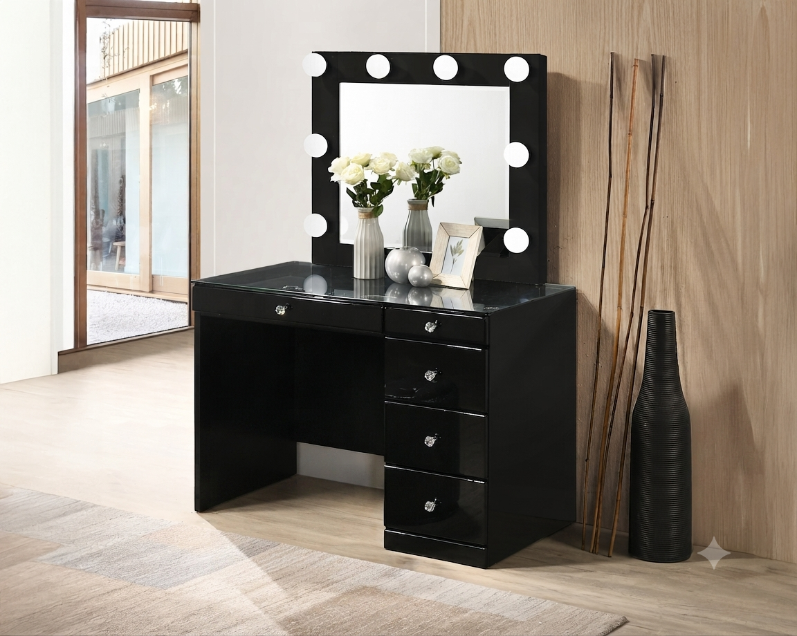 Morgan Black Vanity Set w/LED Mirror