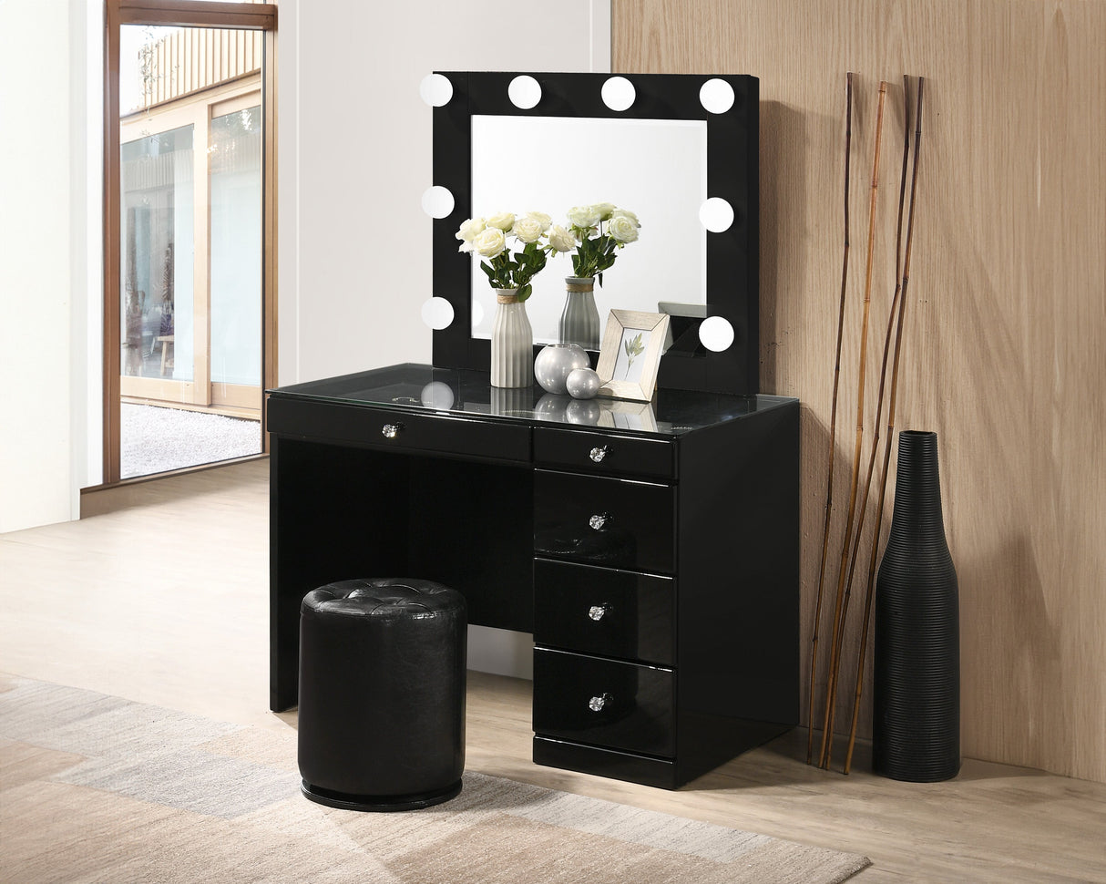 Morgan Black Vanity Set w/LED Mirror & Stool