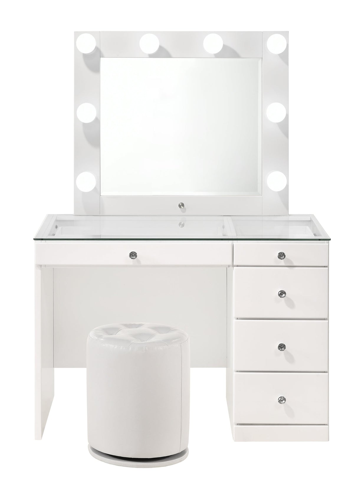 Morgan White Vanity Set w/LED Mirror & Stool