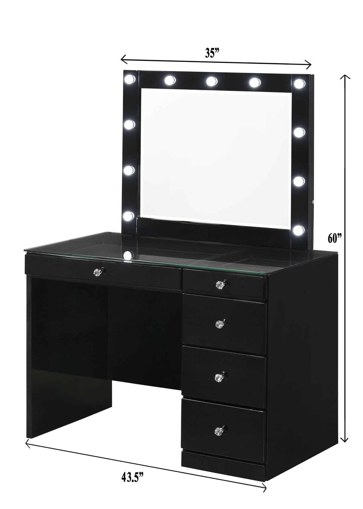 Morgan Black Makeup Vanity Set with Lighted Mirror by Crown Mark at Eve Furniture