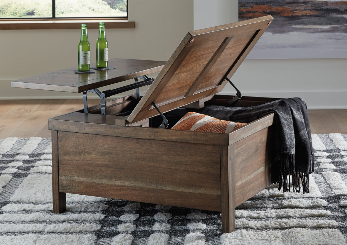 Moriville Coffee Table with 2 End Tables in Grayish Brown by Ashley at Eve Furniture